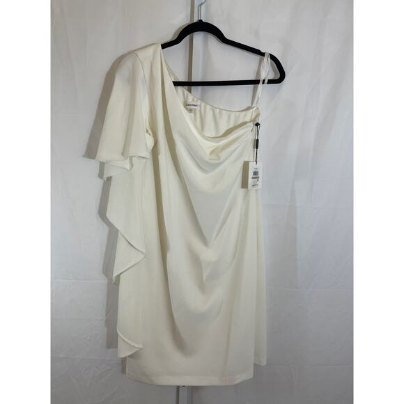 Calvin Klein Dresses & Skirts - NWT Calvin Klein One Shoulder dress with Ruffles - Womens Size 12 - White